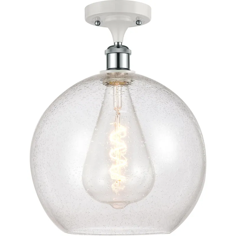 Ballston Athens LED 11.75 inch White and Polished Chrome Semi-Flush Mount Ceiling Light in Seedy Glass