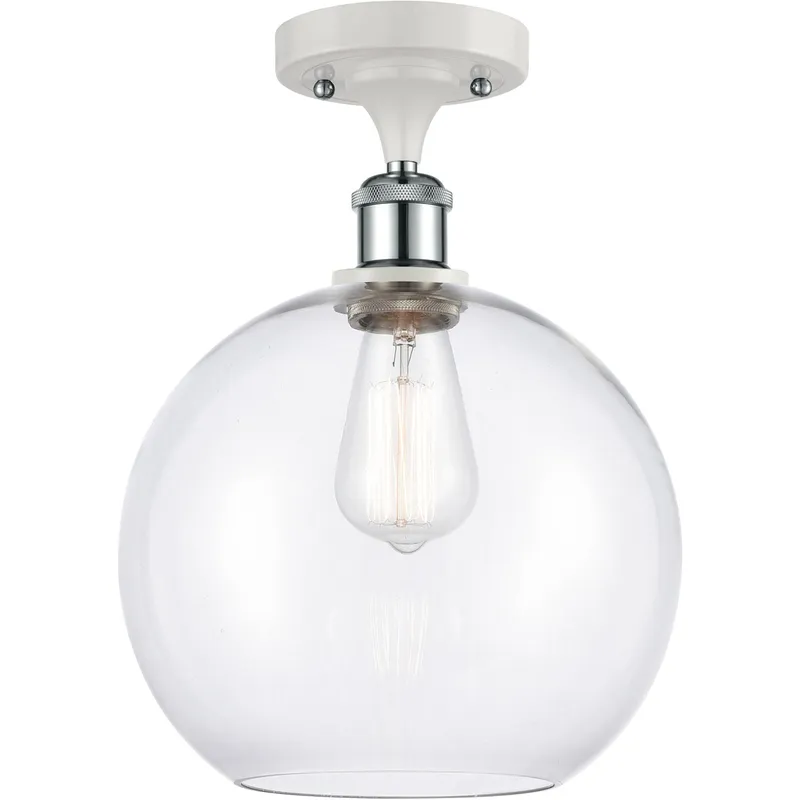 Ballston Large Athens LED 10 inch White and Polished Chrome Semi-Flush Mount Ceiling Light in Clear Glass, Ballston
