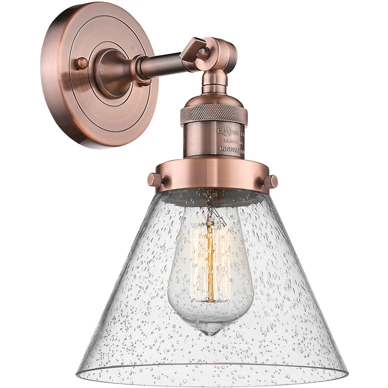 Franklin Restoration Large Cone 1 Light 8 inch Antique Copper Semi-Flush Mount Ceiling Light in Seedy Glass, Franklin Restoration