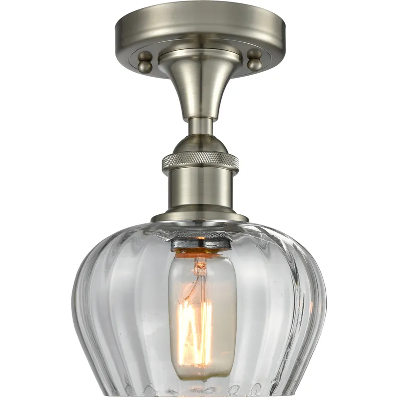 Edison Fenton 1 Light 6.5 inch Brushed Satin Nickel Semi-Flush Mount Ceiling Light in Clear Glass