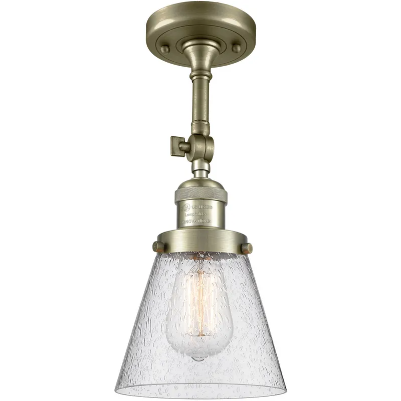 Franklin Restoration Small Cone 1 Light 6 inch Antique Brass Semi-Flush Mount Ceiling Light in Incandescent, Seedy Glass, Franklin Restoration