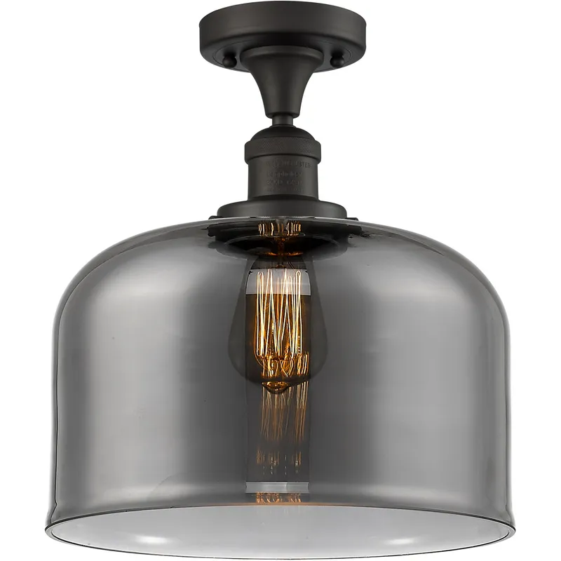 Franklin Restoration X-Large Bell LED 12 inch Oil Rubbed Bronze Semi-Flush Mount Ceiling Light in Plated Smoke Glass, Franklin Restoration