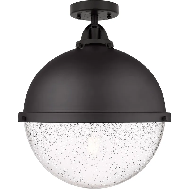 Nouveau 2 Hampden LED 12.88 inch Brushed Satin Nickel Semi-Flush Mount Ceiling Light in Seedy Glass