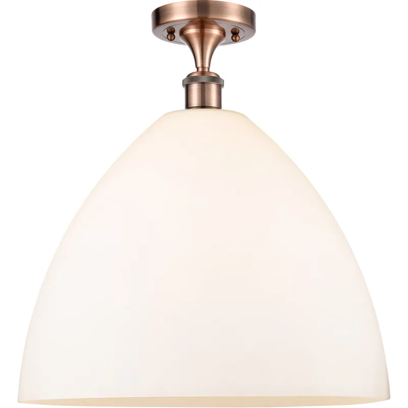 Ballston Dome LED 16 inch Antique Copper Semi-Flush Mount Ceiling Light in Matte White Glass