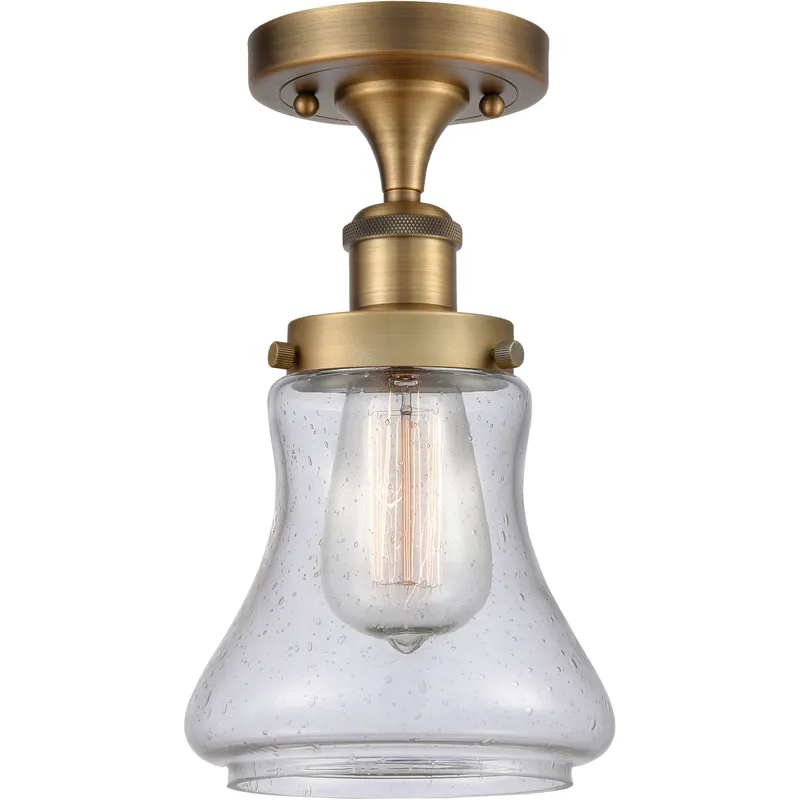Bellmont 1 Light 6.5 inch Brushed Brass Semi-Flush Mount Ceiling Light in Seedy Glass