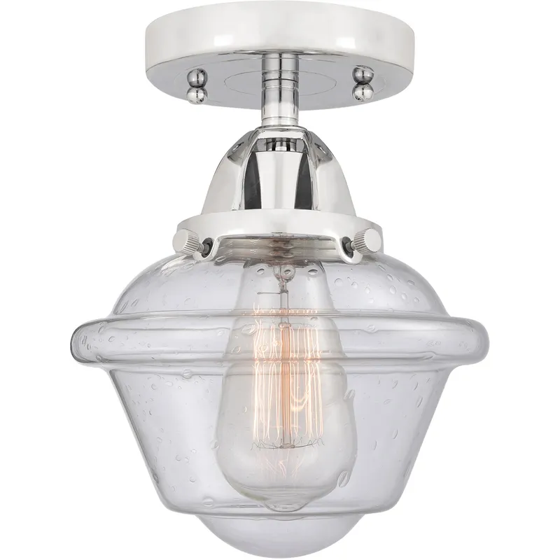 Nouveau 2 Small Oxford 1 Light 8 inch Polished Chrome Semi-Flush Mount Ceiling Light in Seedy Glass