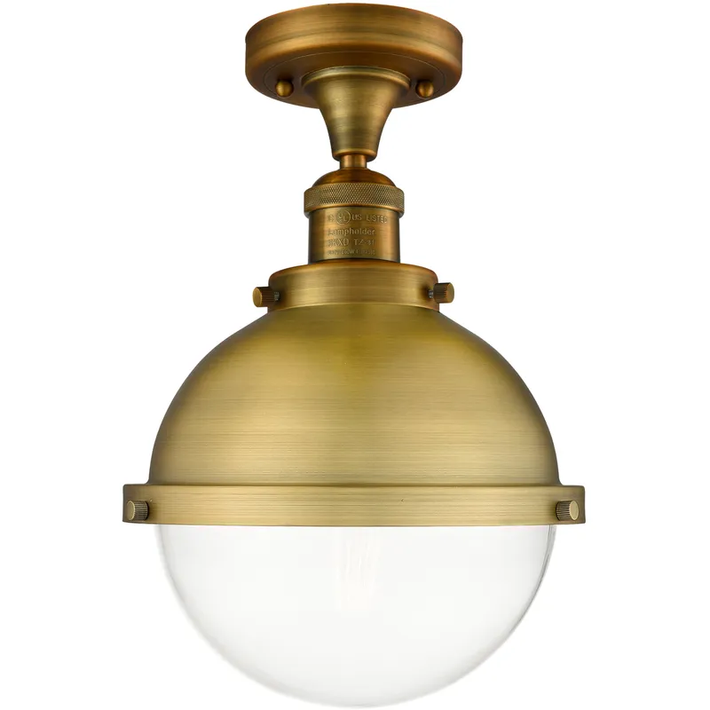 Franklin Restoration Hampden LED 9 inch Brushed Brass Semi-Flush Mount Ceiling Light in Clear Glass