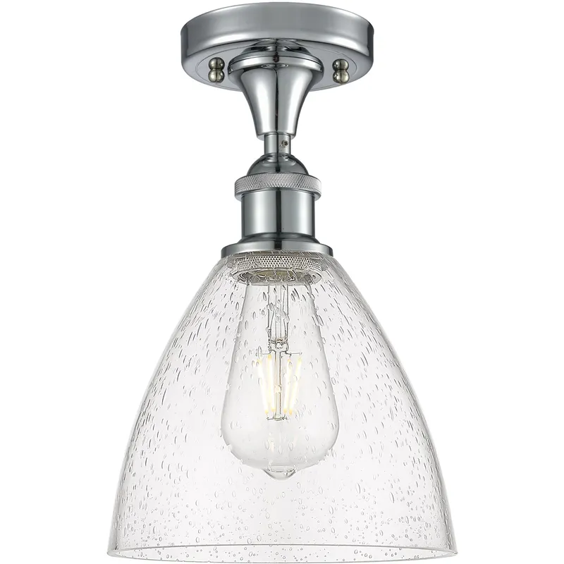 Ballston Dome LED 7.5 inch Polished Chrome Semi-Flush Mount Ceiling Light in Seedy Glass