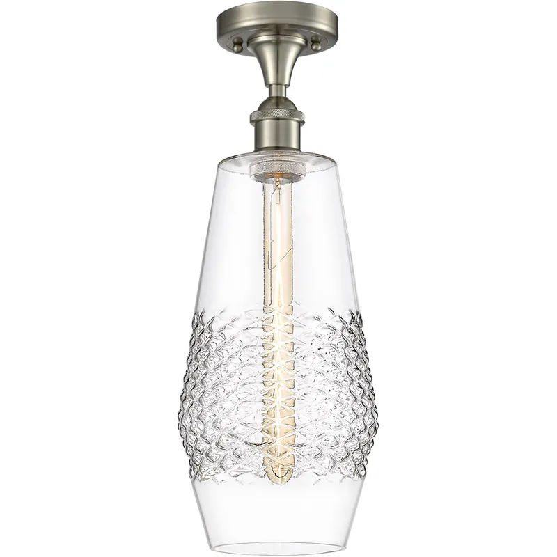 Ballston Windham LED 7 inch Brushed Satin Nickel Flush Mount Ceiling Light in Clear Glass