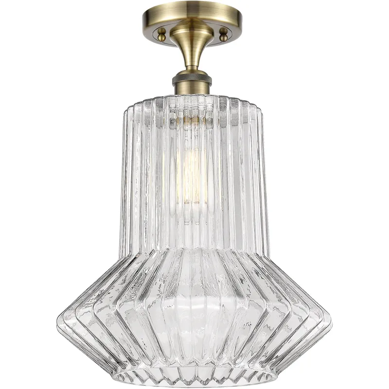 Ballston Springwater LED 12 inch Antique Brass Semi-Flush Mount Ceiling Light in Clear Spiral Fluted Glass, Ballston