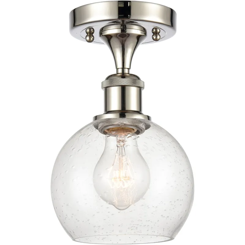 Ballston Athens LED 6 inch Polished Nickel Semi-Flush Mount Ceiling Light in Seedy Glass