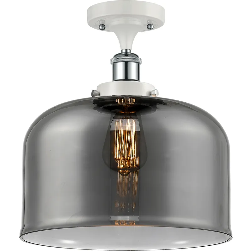 Ballston X-Large Bell 1 Light 8 inch White and Polished Chrome Semi-Flush Mount Ceiling Light in Plated Smoke Glass