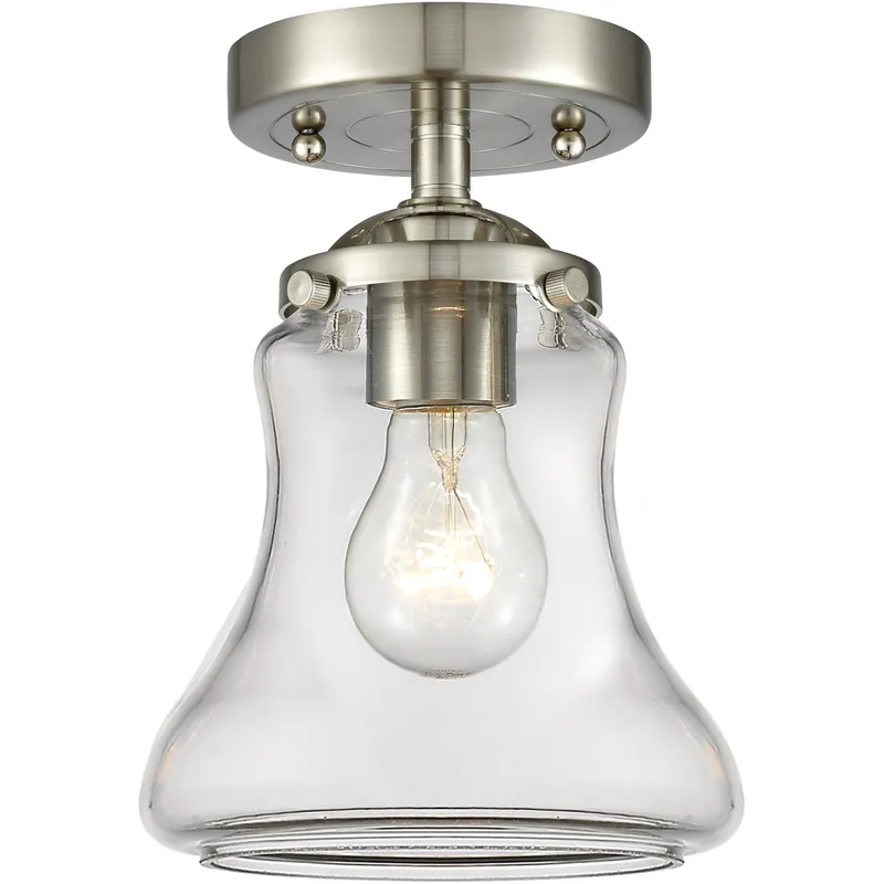 Nouveau Bellmont LED 6 inch Black Antique Brass Semi-Flush Mount Ceiling Light in Matte White Glass, Nouveau