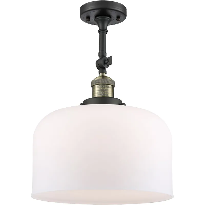 Franklin Restoration X-Large Bell LED 12 inch Black Antique Brass Semi-Flush Mount Ceiling Light in Matte White Glass, Franklin Restoration