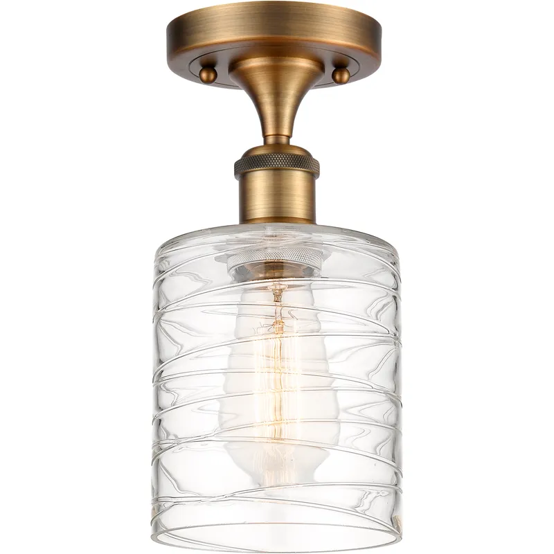Cobbleskill 1 Light 5 inch Brushed Brass Semi-Flush Mount Ceiling Light in Deco Swirl Glass