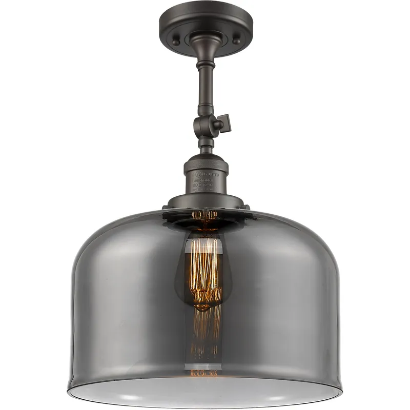 Franklin Restoration X-Large Bell LED 12 inch Oil Rubbed Bronze Semi-Flush Mount Ceiling Light in Plated Smoke Glass, Franklin Restoration