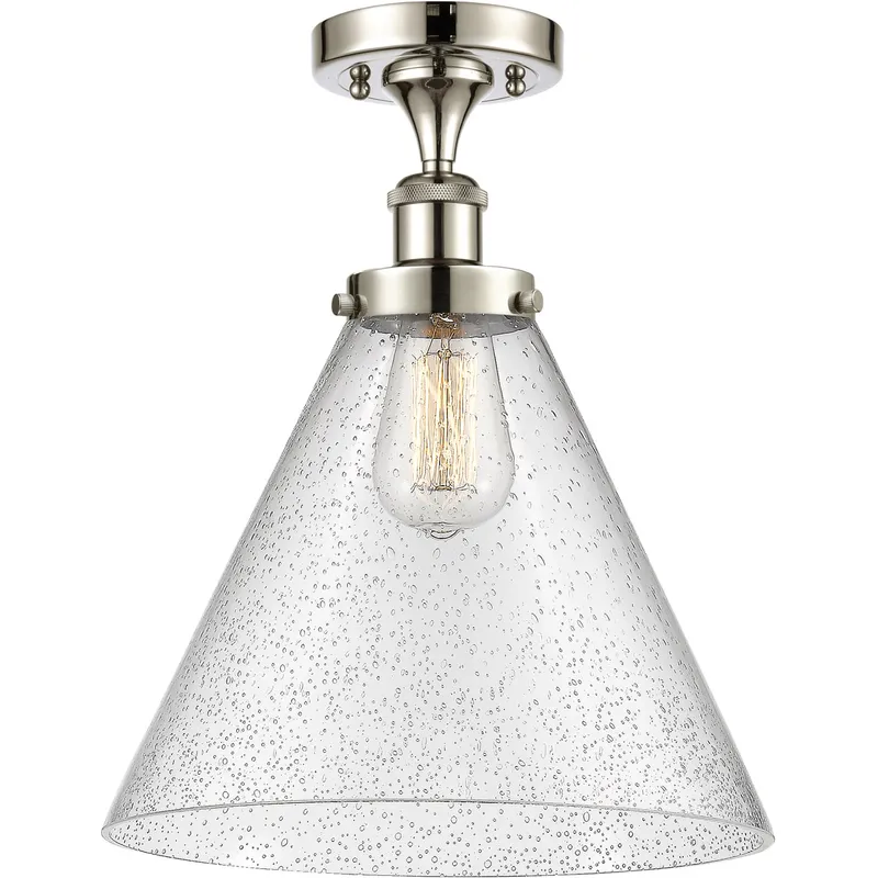 Ballston X-Large Cone 1 Light 8 inch White and Polished Chrome Semi-Flush Mount Ceiling Light in Seedy Glass