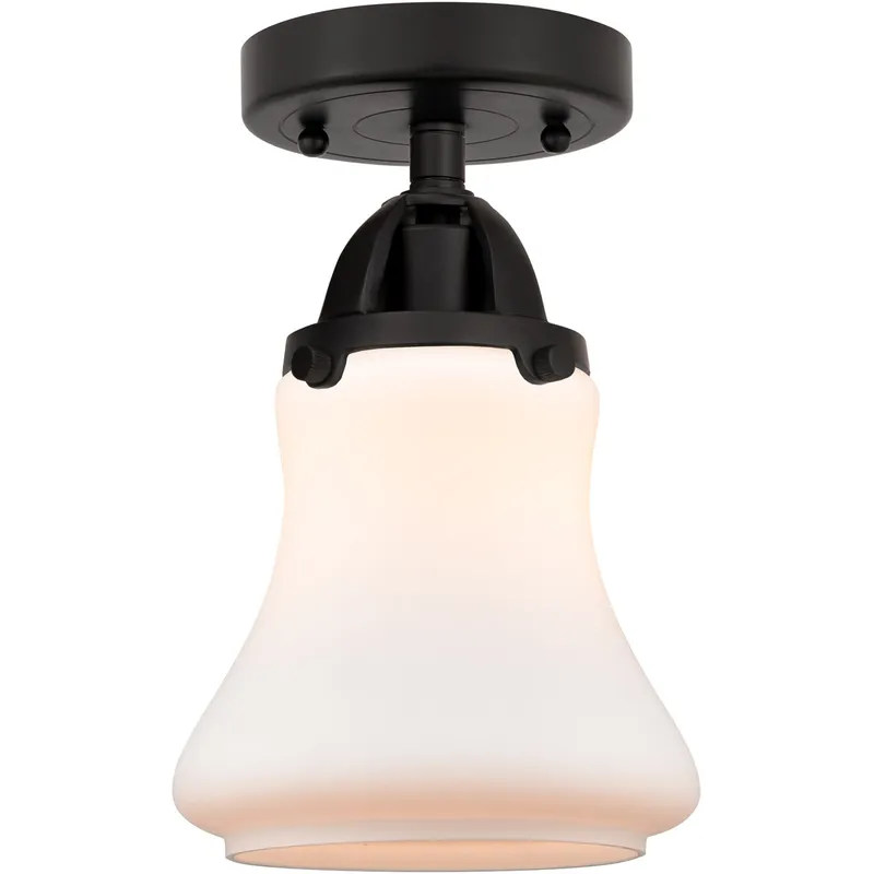 Nouveau 2 Bellmont 1 Light 6 inch Matte Black Semi-Flush Mount Ceiling Light in Matte White Glass