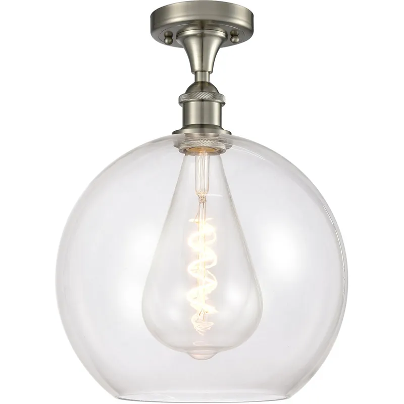 Ballston Athens LED 11.75 inch Brushed Satin Nickel Semi-Flush Mount Ceiling Light in Clear Glass
