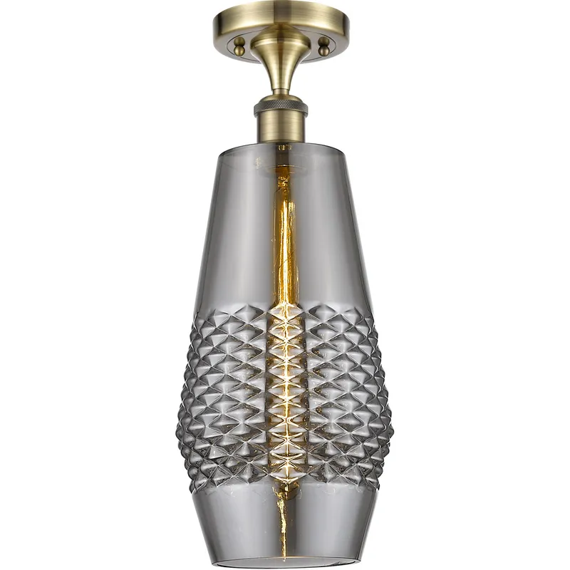 Ballston Windham LED 7 inch Antique Brass Semi-Flush Mount Ceiling Light in Plated Smoke Glass