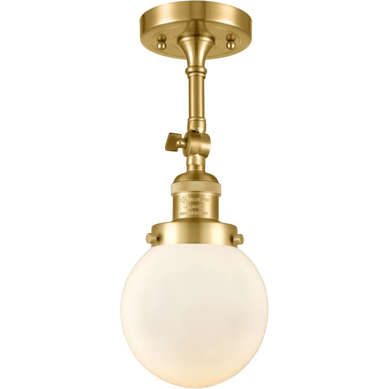 Franklin Restoration Beacon 1 Light 6 inch Satin Gold Semi-Flush Mount Ceiling Light in Matte White Glass, Franklin Restoration