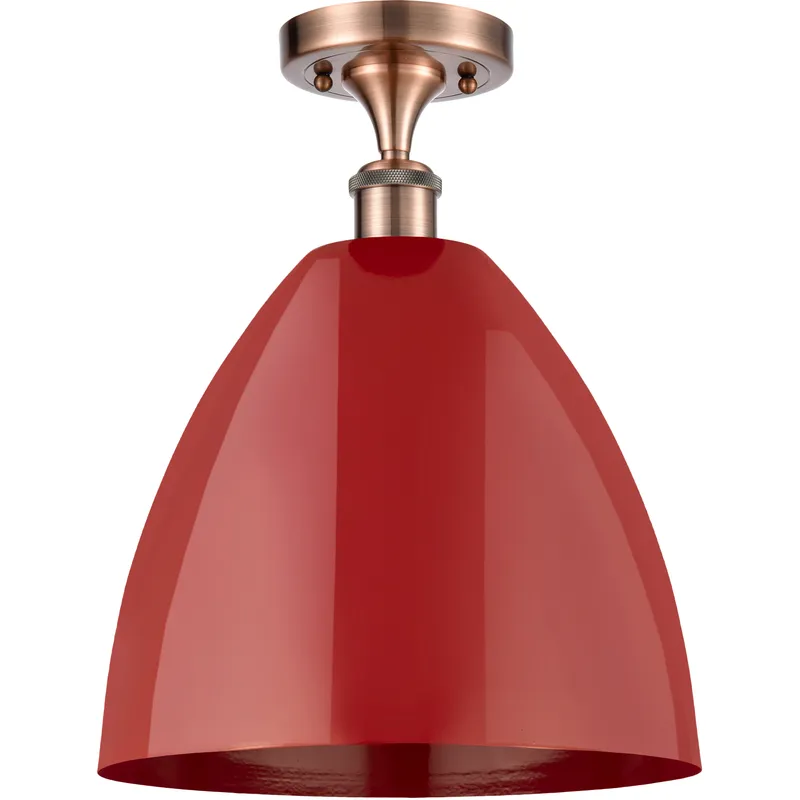 Ballston Plymouth Dome LED 12 inch Antique Copper Semi-Flush Mount Ceiling Light in Matte Red
