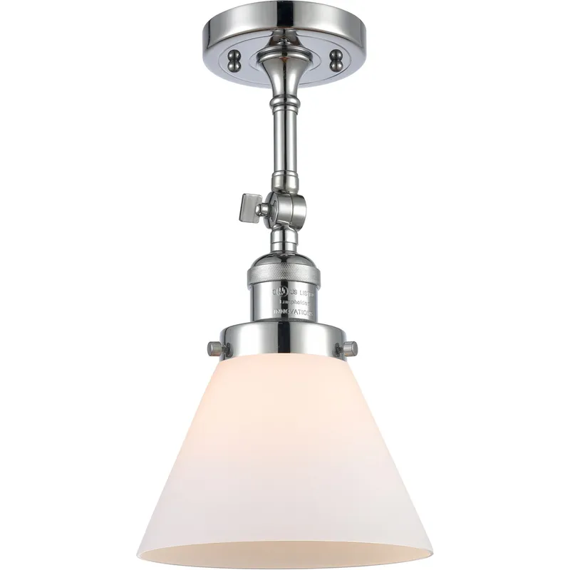 Franklin Restoration Large Cone 1 Light 8 inch Polished Chrome Semi-Flush Mount Ceiling Light in Matte White Glass, Franklin Restoration