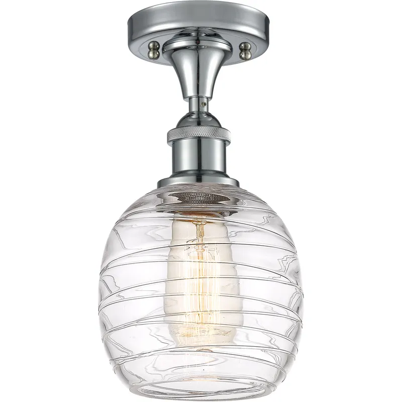 Ballston Belfast LED 6 inch Polished Chrome Semi-Flush Mount Ceiling Light in Deco Swirl Glass