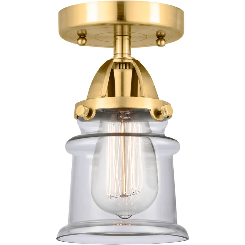 Nouveau 2 Small Canton 1 Light 5 inch Satin Gold Semi-Flush Mount Ceiling Light in Clear Glass
