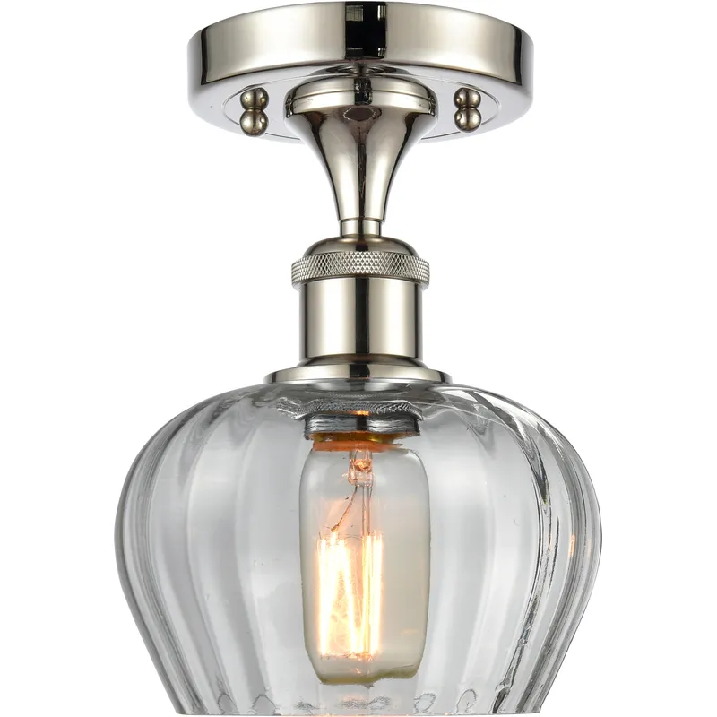 Fenton 1 Light 6.5 inch Polished Nickel Semi-Flush Mount Ceiling Light in Clear Glass