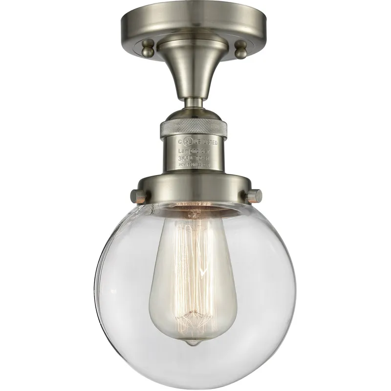 Franklin Restoration Beacon 1 Light 6 inch Brushed Satin Nickel Semi-Flush Mount Ceiling Light in Clear Glass, Franklin Restoration
