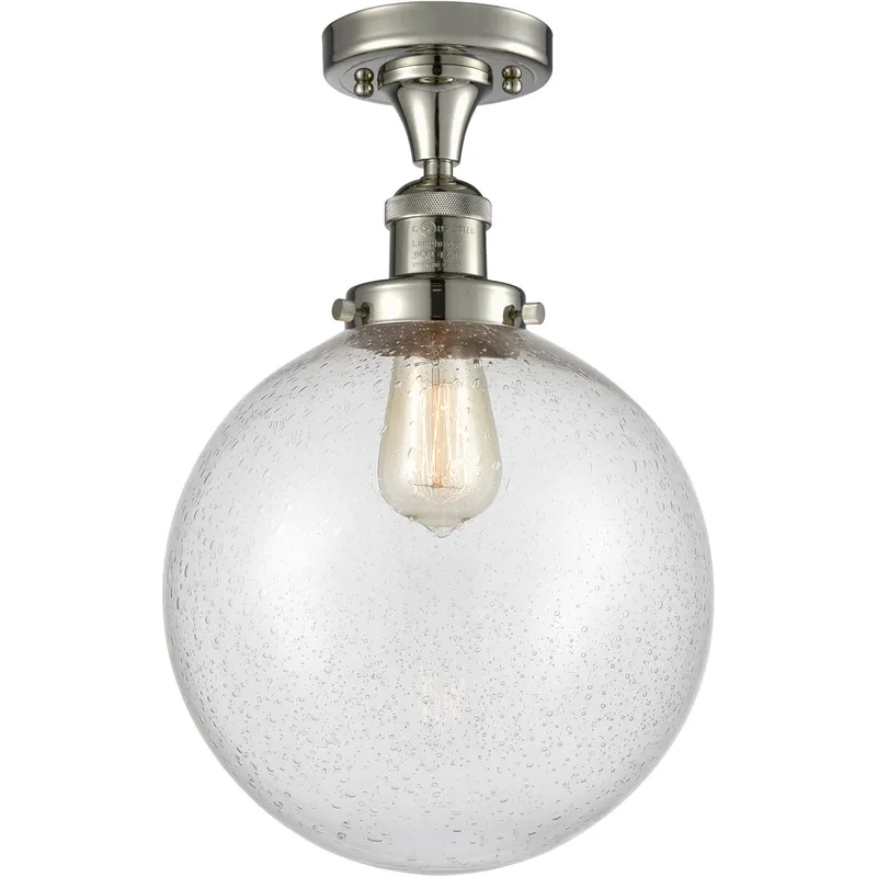 Franklin Restoration X-Large Beacon 1 Light 10 inch Polished Nickel Semi-Flush Mount Ceiling Light in Seedy Glass, Franklin Restoration