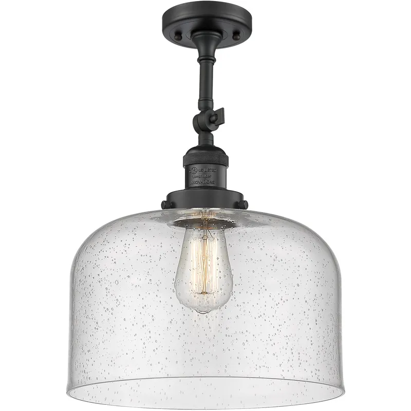 Franklin Restoration X-Large Bell LED 12 inch Matte Black Semi-Flush Mount Ceiling Light in Seedy Glass, Franklin Restoration