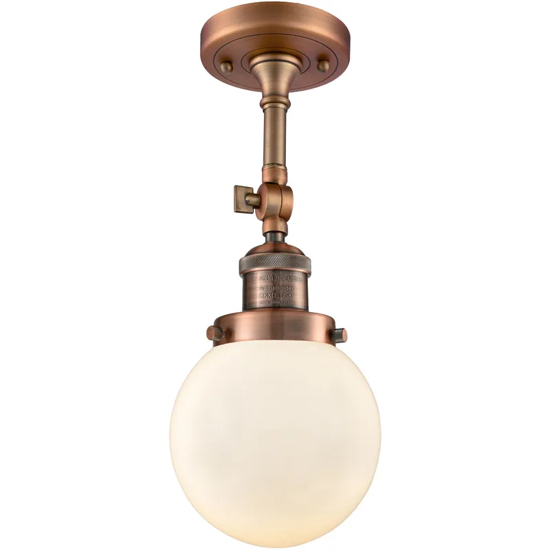 Franklin Restoration Beacon 1 Light 6 inch Antique Copper Semi-Flush Mount Ceiling Light in Matte White Glass, Franklin Restoration