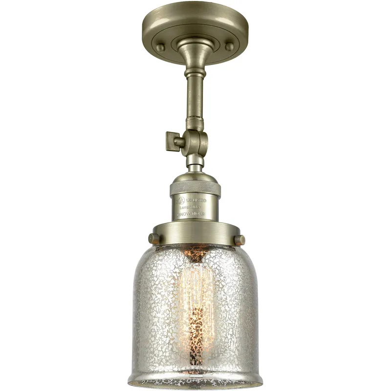 Franklin Restoration Small Bell LED 5 inch Antique Brass Semi-Flush Mount Ceiling Light in Silver Plated Mercury Glass, Franklin Restoration