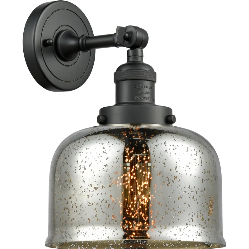 Franklin Restoration Large Bell 1 Light 8 inch Matte Black Semi-Flush Mount Ceiling Light in Silver Plated Mercury Glass, Franklin Restoration