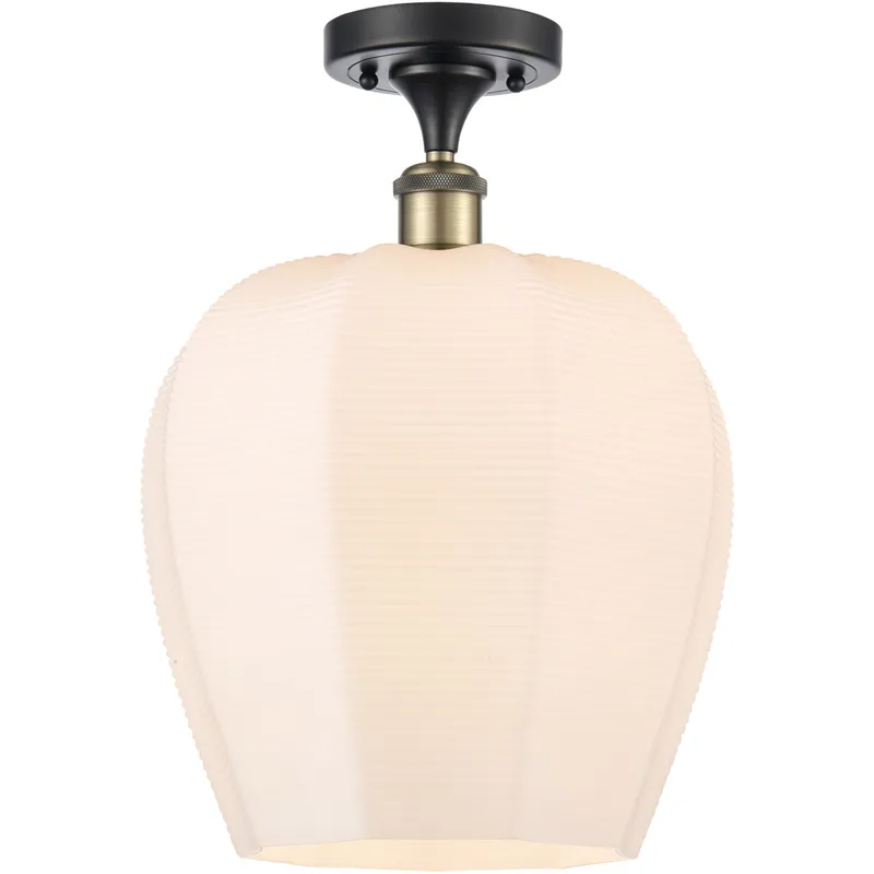 Ballston Norfolk LED 11.75 inch Black Antique Brass Semi-Flush Mount Ceiling Light in Matte White Glass