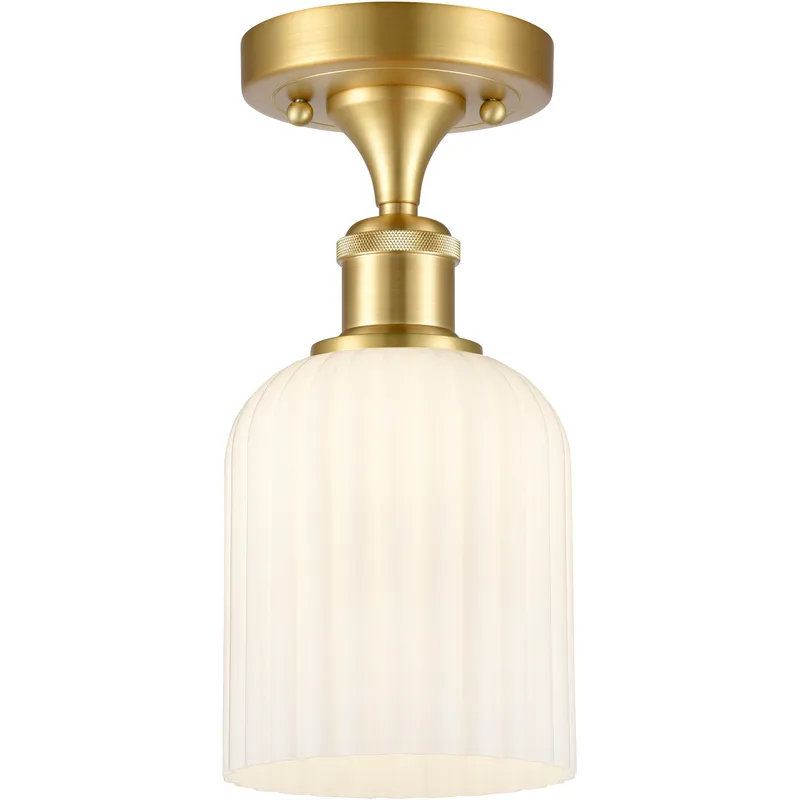 Bridal Veil 1 Light 5 inch Satin Gold Semi-Flush Mount Ceiling Light in Gloss White Glass