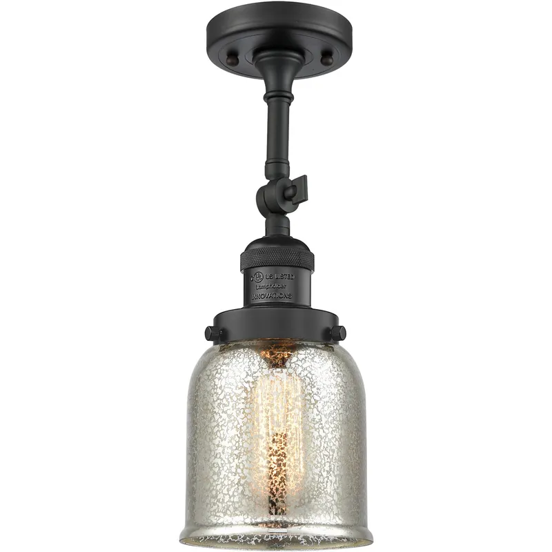 Franklin Restoration Small Bell LED 5 inch Matte Black Semi-Flush Mount Ceiling Light in Silver Plated Mercury Glass, Franklin Restoration