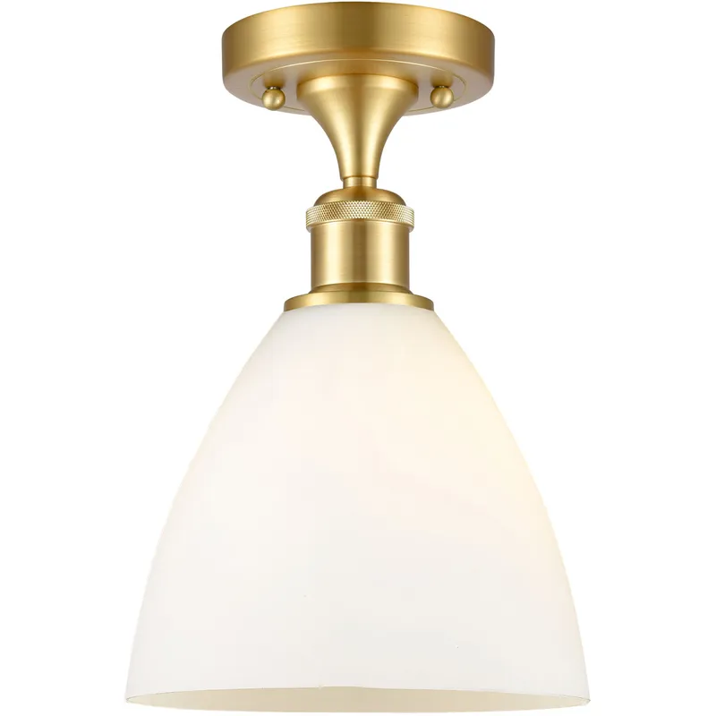 Ballston Dome LED 7.5 inch Satin Gold Semi-Flush Mount Ceiling Light in Matte White Glass