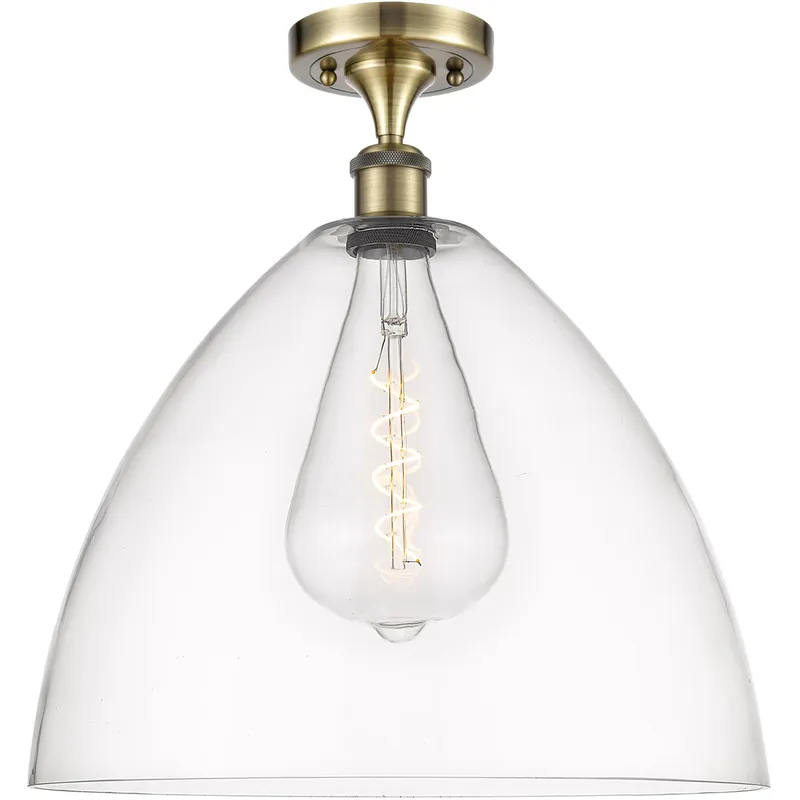 Ballston Dome LED 16 inch Antique Brass Semi-Flush Mount Ceiling Light in Clear Glass
