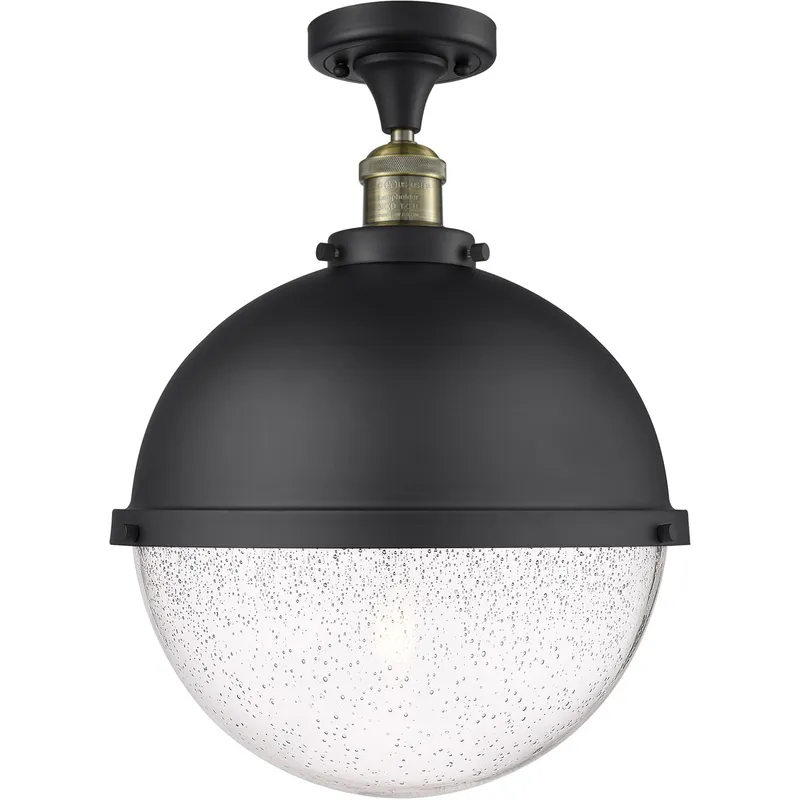 Franklin Restoration Hampden LED 12.88 inch Black Antique Brass Semi-Flush Mount Ceiling Light in Seedy Glass