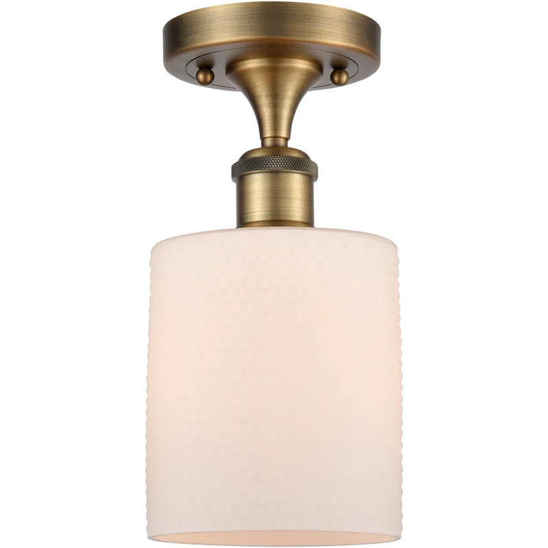 Cobbleskill 1 Light 5 inch Brushed Brass Semi-Flush Mount Ceiling Light in Matte White Glass