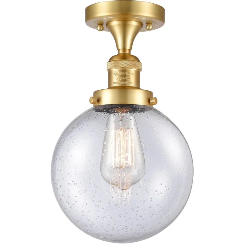 Franklin Restoration Large Beacon 1 Light 8 inch Satin Gold Semi-Flush Mount Ceiling Light in Seedy Glass, Franklin Restoration