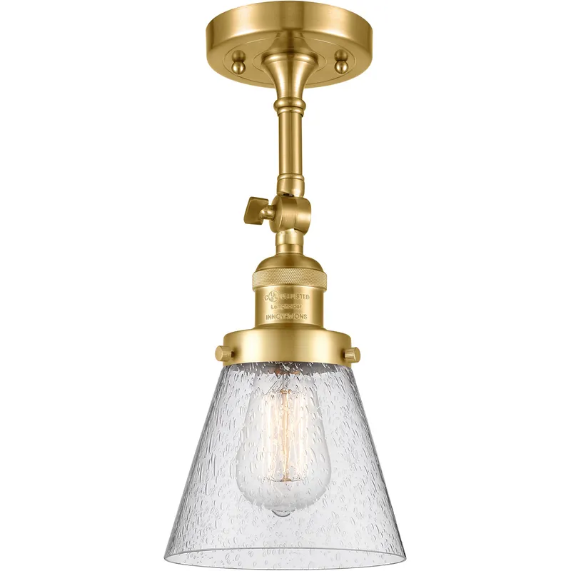 Franklin Restoration Small Cone 1 Light 6.25 inch Satin Gold Semi-Flush Mount Ceiling Light in Seedy Glass, Franklin Restoration