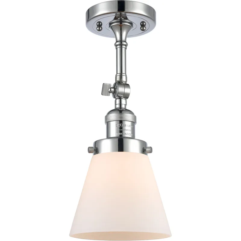 Franklin Restoration Small Cone 1 Light 6 inch Polished Chrome Semi-Flush Mount Ceiling Light in Matte White Glass, Franklin Restoration