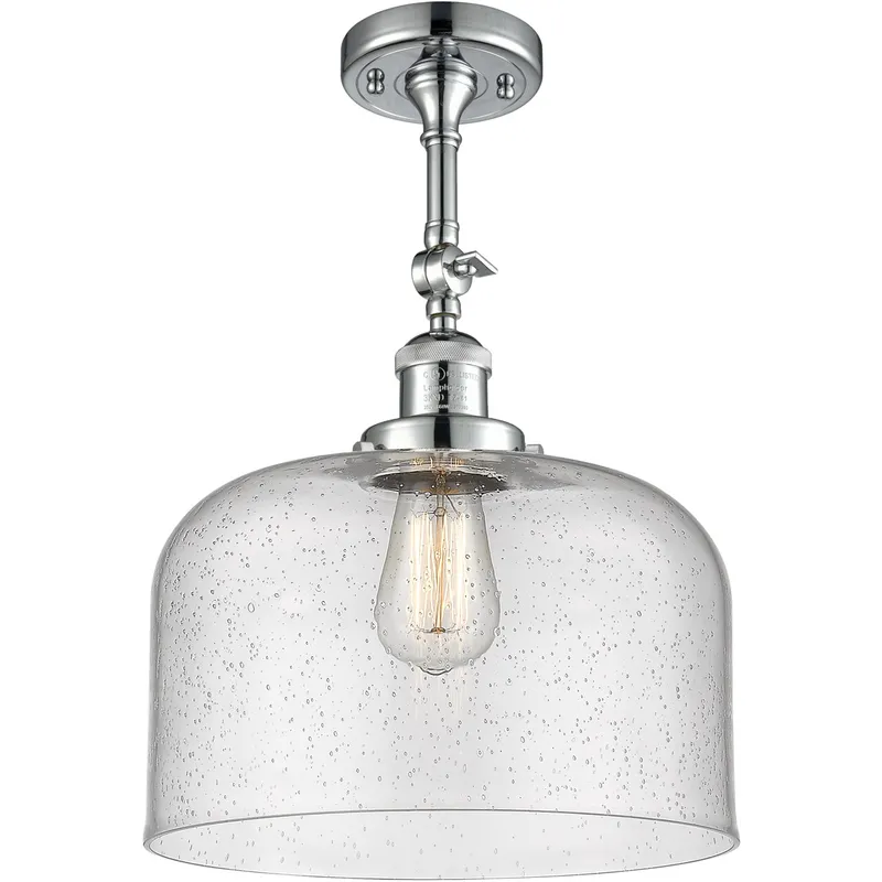 Franklin Restoration X-Large Bell LED 12 inch Polished Chrome Semi-Flush Mount Ceiling Light in Seedy Glass, Franklin Restoration
