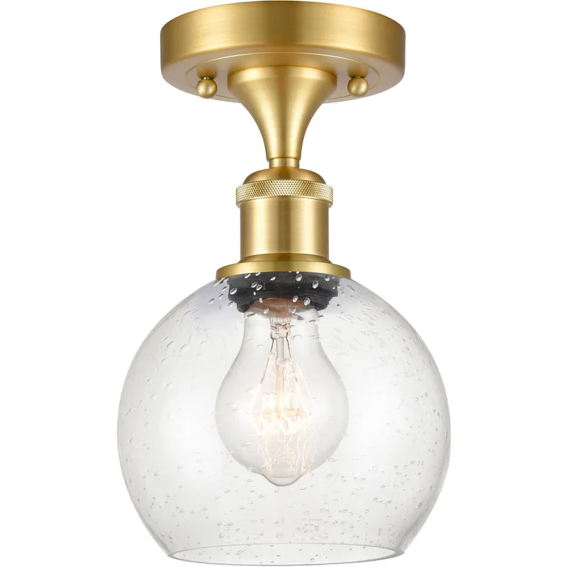 Ballston Athens LED 6 inch Satin Gold Semi-Flush Mount Ceiling Light in Seedy Glass