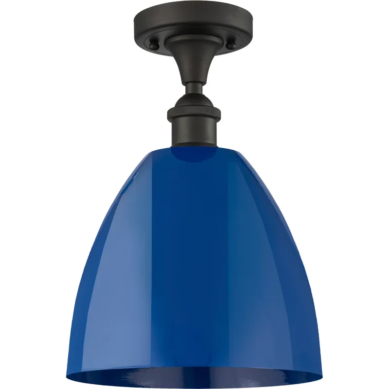 Ballston Plymouth Dome 1 Light 9 inch Oil Rubbed Bronze Semi-Flush Mount Ceiling Light in Matte Blue