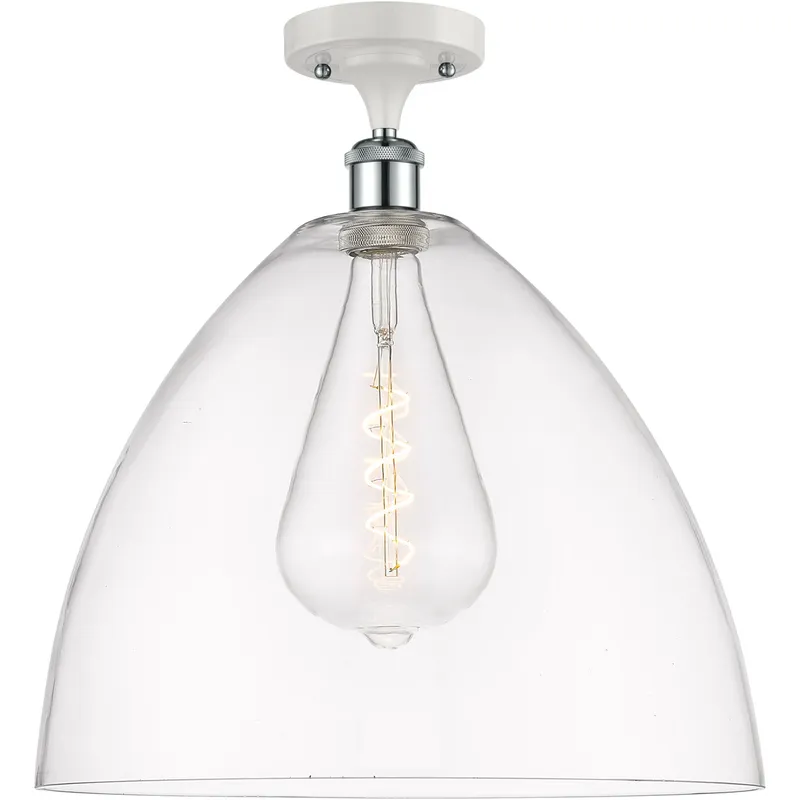 Ballston Dome LED 16 inch White and Polished Chrome Semi-Flush Mount Ceiling Light in Clear Glass